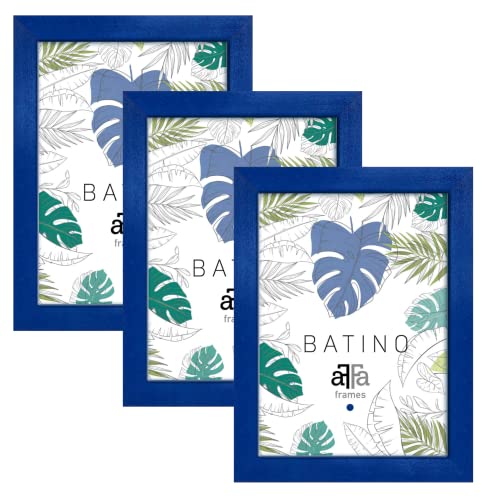 aFFa frames, Batino, 3er Set Bilderrahmen aus Holz, hell, rechteckig, mit Acrylglasfront, HDF-Hintergrund, Marineblau, 15x21 cm von aFFa frames