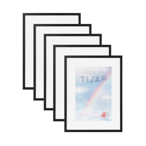aFFa frames, Tisar, 5er Set Bilderrahmen aus Holz, hell, rechteckig, mit Acrylglasfront, Schwarz, 15x21 cm von aFFa frames