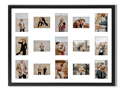 aFFa frames Bilderrahmen 60x80 cm - Holz Fotorahmen Tisar mit Acrylglas und HDF Rückwand - 15 Foto-Ausschnitten für 9 Fotos 10x15 cm und 6 Fotos 9x13 cm Schwarz von aFFa frames
