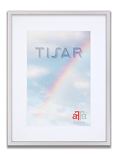 aFFa frames Tisar Bilderrahmen aus Holz mit Passepartout 30x40 cm Weiß, leicht, rechteckig, mit Acrylglasfront, HDF-Rückwand Silber (02) 40x60 cm von aFFa frames