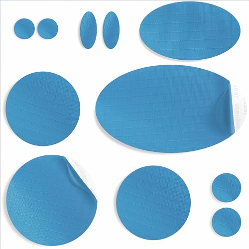 aZengear Reparatur-Patches aus Nylon Selbstklebend | Wasserdichte Patches für Daunenjacken, Zelt, Tasche, Kleidung, Löcher reparieren (11 Stück, Himmelblau) von aZengear