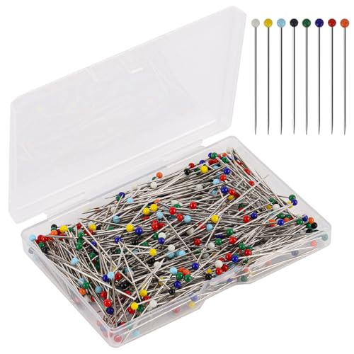 1500 Stück gerade Nähnadeln für Stoff, gerade Nadeln mit farbigen Köpfen, Perlglanz-Kugelkopf, Nähnadeln für Schneider, Schmuck, DIY-Dekoration, Handwerk und Nähprojekte (bunt) von acDesign