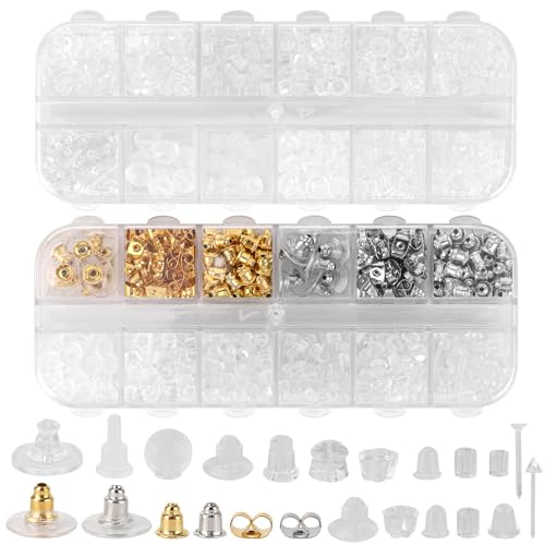 16 Stile, 1145 Stück Ohrring-Verschlüsse für Ohrstecker, Silikon-Ohrring-Verschlüsse, Kugelkupplungs-Stopper, Ersatz-Kits für Fisch-Ohrstecker-Creolen von acDesign