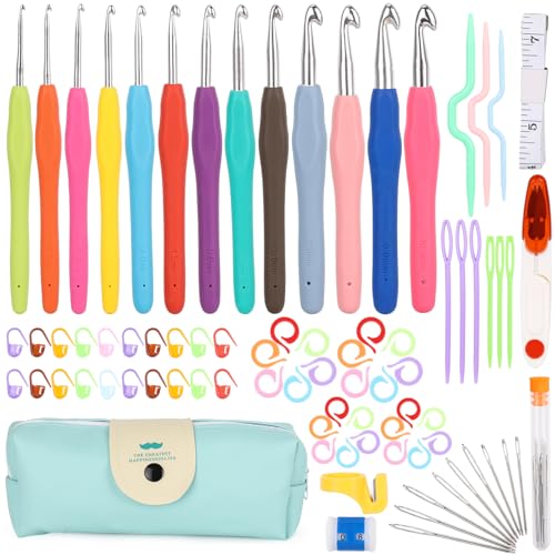 76-teiliges Häkelnadel-Set, ergonomisch, weicher Griff, Häkelnadeln, Nähwerkzeug, Garn-Häkelset mit Etui für Anfänger, Häkeln 76-teiliges Häkelnadel-Set, ergonomisch, weicher Griff, Häkelnadeln, Nähwerkzeug, Garn-Häkelset mit Etui für Anfänger, Häkeln von acDesign