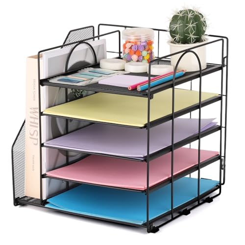 Schreibtisch-Organizer und Zubehör, 5-stöckig, Schreibtisch-Organizer mit Zeitschriftenhalter, Netzstoff, Schreibtisch-Organizer und Aufbewahrung für Bürobedarf von acDesign