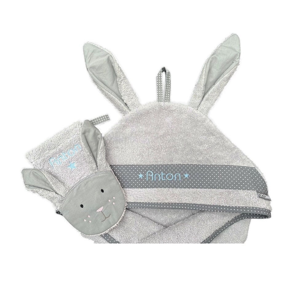 Badeset "Hase Anton" - Mit Ohren, Personalisierbar Stickerei Badeset "Hase Anton" - Mit Ohren, Personalisierbar Stickerei von acawi