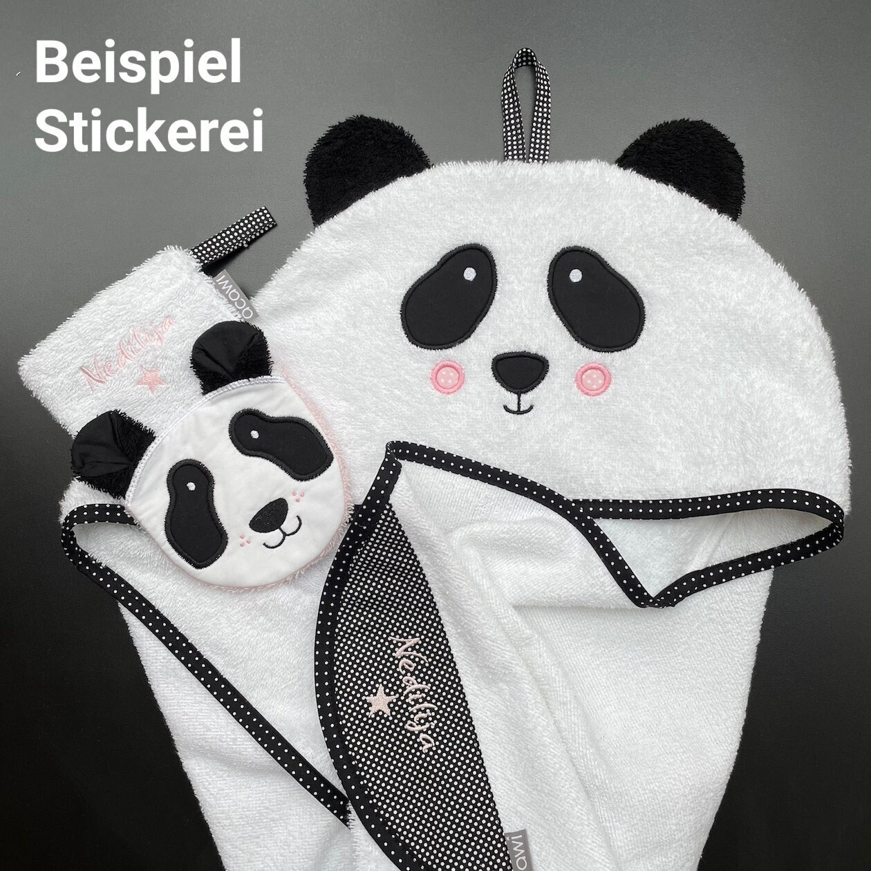Badeset "Panda Fiete" - Mit Ohren, Personalisierbar Stickerei Badeset "Panda Fiete" - Mit Ohren, Personalisierbar Stickerei von acawi