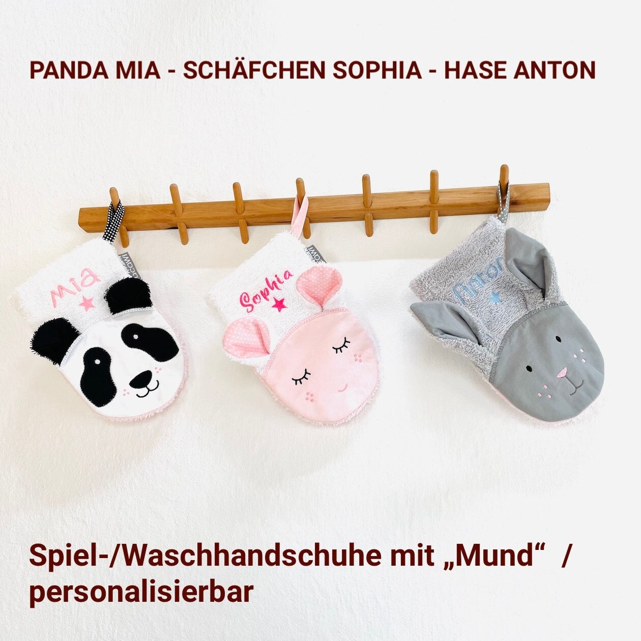 Hase, Panda & Co. - Spiel- Und Waschhandschuh , Wahlweise Mit Eingesticktem Namen Hase, Panda & Co. - Spiel- Und Waschhandschuh , Wahlweise Mit Eingesticktem Namen von acawi