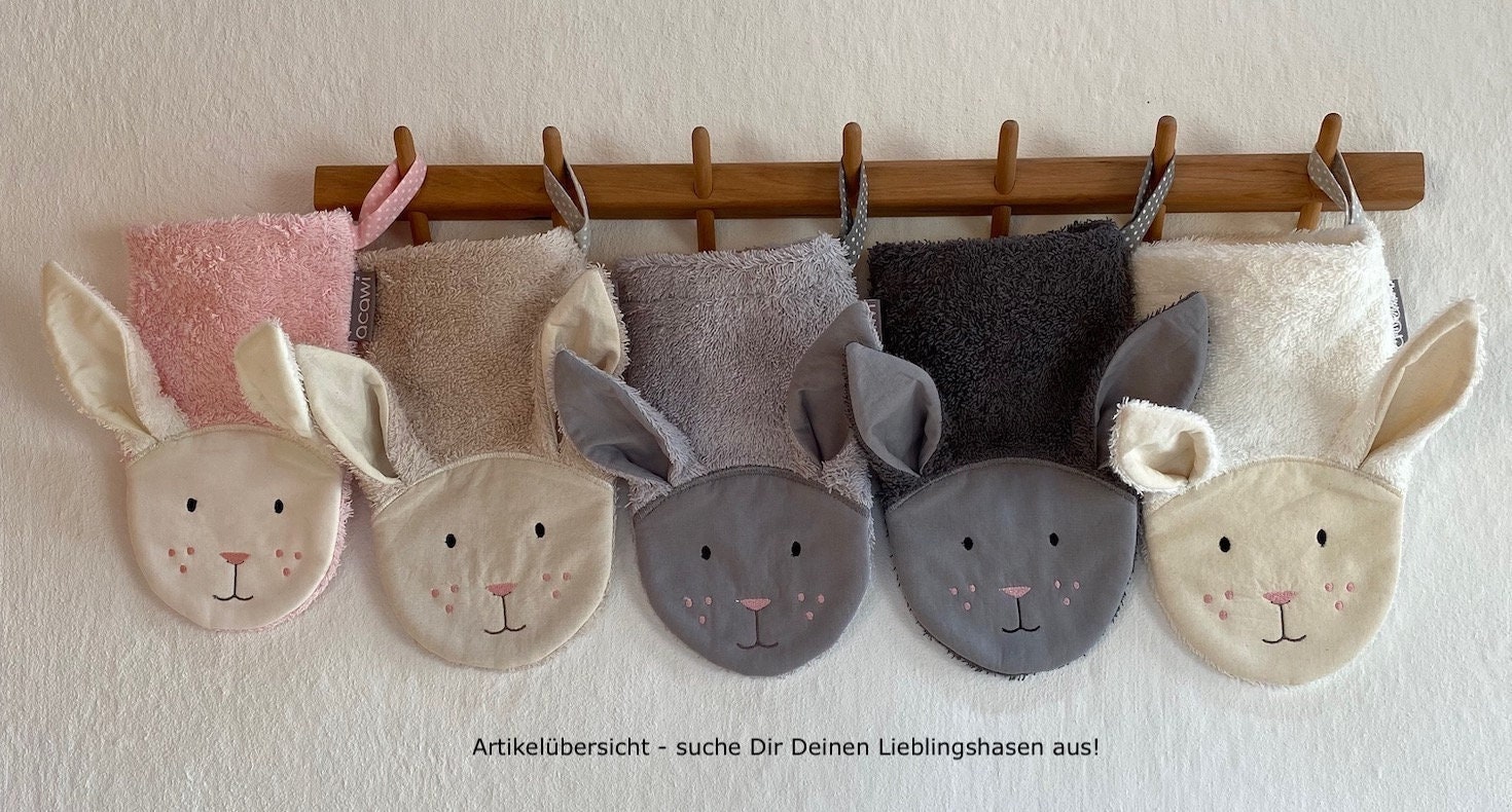 Hase - Flauschiger Kinder Waschhandschuh Wahlweise Mit Eingesticktem Namen in Verschiedenen Farben Hase - Flauschiger Kinder Waschhandschuh Wahlweise Mit Eingesticktem Namen in Verschiedenen Farben von acawi