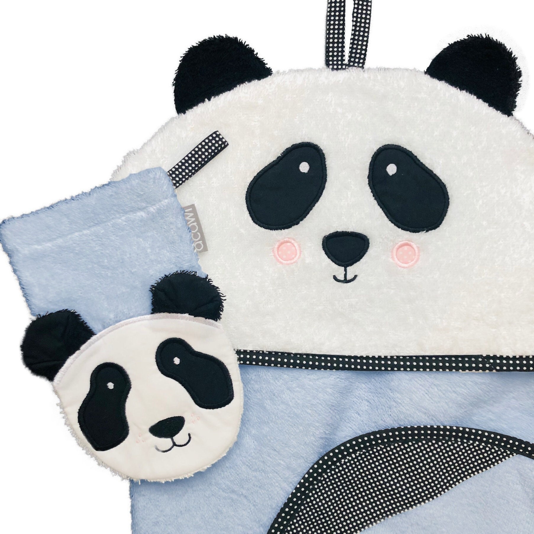 Panda Blau - Set Kapuzenbadetuch & Wasch- Spielhandschuh Wahlweise Mit Eingesticktem Namen Panda Blau - Set Kapuzenbadetuch & Wasch- Spielhandschuh Wahlweise Mit Eingesticktem Namen von acawi