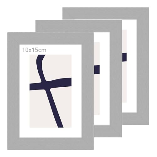 accent by nielsen Bilderrahmen, 10 x 15 cm (3er Set), Holz (MDF), Silber, inkl. Kunstdruck, Fotorahmen im Hoch- & Querformat, Echtglas, Velino von accent by nielsen