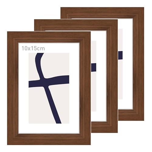accent by nielsen Bilderrahmen, 10 x 15 cm (3er Set), Holz (MDF), Walnuss, inkl. Kunstdruck, Fotorahmen im Hoch- & Querformat, Echtglas, Velino von accent by nielsen