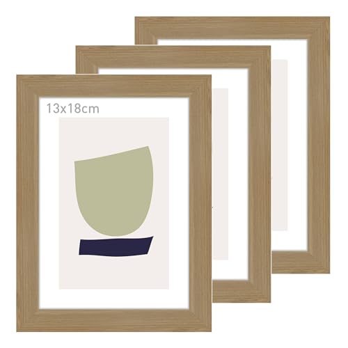 accent by nielsen Bilderrahmen, 13 x 18 cm (3er Set), Holz (MDF), Eiche, inkl. Kunstdruck, Fotorahmen im Hoch- & Querformat, Echtglas, Velino von accent by nielsen