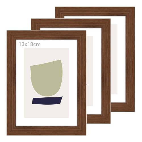accent by nielsen Bilderrahmen, 13 x 18 cm (3er Set), Holz (MDF), Walnuss, inkl. Kunstdruck, Fotorahmen im Hoch- & Querformat, Echtglas, Velino von accent by nielsen