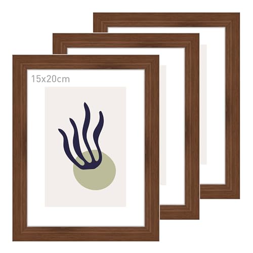 accent by nielsen Bilderrahmen, 15 x 20 cm (3er Set), Holz (MDF), Walnuss, inkl. Kunstdruck, Fotorahmen im Hoch- & Querformat, Echtglas, Velino von accent by nielsen