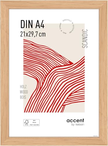 accent by nielsen Bilderrahmen, 21 x 29,7 cm (A4), Holz, Eiche, Dokumentenrahmen zum Aufhängen im Hoch- & Querformat, Echtglas, Scandic von accent by nielsen