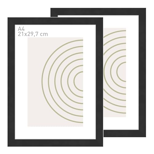 accent by nielsen Bilderrahmen, 21 x 29,7 cm (A4) (2er Set), Holz (MDF), Schwarz, inkl. Kunstdruck, Dokumentenrahmen im Hoch- & Querformat, Echtglas, Velino von accent by nielsen