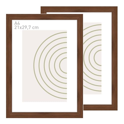 accent by nielsen Bilderrahmen, 21 x 29,7 cm (A4) (2er Set), Holz (MDF), Walnuss, inkl. Kunstdruck, Dokumentenrahmen im Hoch- & Querformat, Echtglas, Velino von accent by nielsen