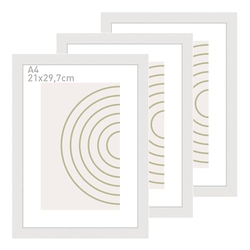 accent by nielsen Bilderrahmen, 21 x 29,7 cm (A4) (3er Set), Holz (MDF), Weiß, inkl. Kunstdruck, Dokumentenrahmen im Hoch- & Querformat, Echtglas, Velino von accent by nielsen