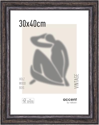accent by nielsen Bilderrahmen, 30 x 40 cm, Holz, Schwarz, Fotorahmen zum Aufhängen im Hoch- & Querformat, Echtglas, Vintage accent by nielsen Bilderrahmen, 30 x 40 cm, Holz, Schwarz, Fotorahmen zum Aufhängen im Hoch- & Querformat, Echtglas, Vintage von accent by nielsen