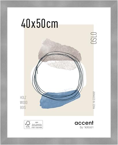 accent by nielsen Bilderrahmen, 40 x 50 cm, Holz, Silber, Posterrahmen zum Aufhängen im Hoch- & Querformat, Echtglas, Oslo accent by nielsen Bilderrahmen, 40 x 50 cm, Holz, Silber, Posterrahmen zum Aufhängen im Hoch- & Querformat, Echtglas, Oslo von accent by nielsen