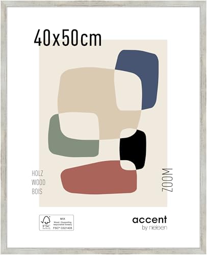 accent by nielsen Bilderrahmen, 40 x 50 cm, Holz, Silber, Posterrahmen zum Aufhängen im Hoch- & Querformat, Echtglas, Zoom von accent by nielsen