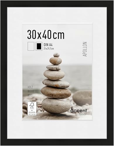 accent by nielsen Bilderrahmen mit Passepartout, 30 x 40 cm, Holz, Schwarz, Fotorahmen zum Aufhängen im Hoch- & Querformat, Echtglas, Apollon accent by nielsen Bilderrahmen mit Passepartout, 30 x 40 cm, Holz, Schwarz, Fotorahmen zum Aufhängen im Hoch- & Querformat, Echtglas, Apollon von accent by nielsen