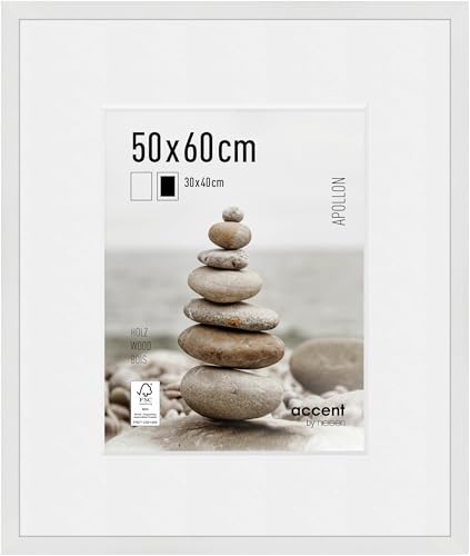 accent by nielsen Bilderrahmen mit Passepartout, 50 x 60 cm, Holz, Weiß, Posterrahmen zum Aufhängen im Hoch- & Querformat, Echtglas, Apollon accent by nielsen Bilderrahmen mit Passepartout, 50 x 60 cm, Holz, Weiß, Posterrahmen zum Aufhängen im Hoch- & Querformat, Echtglas, Apollon von accent by nielsen