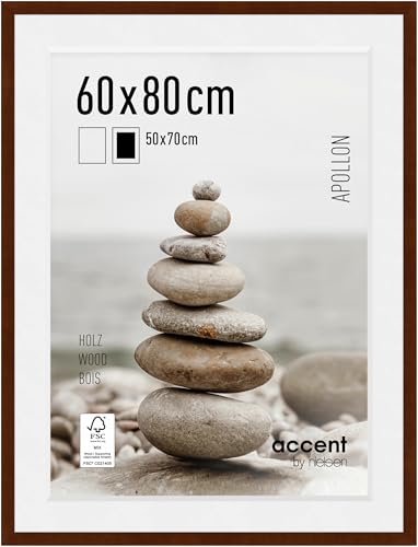 accent by nielsen Bilderrahmen mit Passepartout, 60 x 80 cm, Holz, Wengé, Posterrahmen zum Aufhängen im Hoch- & Querformat, Echtglas, Apollon von accent by nielsen