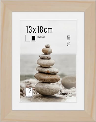 accent by nielsen Bilderrahmen mit Passepartout, 13 x 18 cm, Holz, Natur, Fotorahmen zum Auftstellen und Aufhängen im Hoch- & Querformat, Echtglas, Apollon accent by nielsen Bilderrahmen mit Passepartout, 13 x 18 cm, Holz, Natur, Fotorahmen zum Auftstellen und Aufhängen im Hoch- & Querformat, Echtglas, Apollon von accent by nielsen