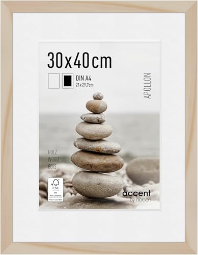 accent by nielsen Bilderrahmen mit Passepartout, 30 x 40 cm, Holz, Natur, Fotorahmen zum Aufhängen im Hoch- & Querformat, Echtglas, Apollon von accent by nielsen