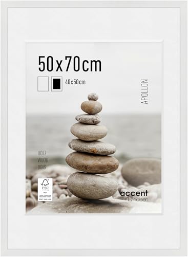 accent by nielsen Bilderrahmen mit Passepartout, 50 x 70 cm, Holz, Weiß, Posterrahmen zum Aufhängen im Hoch- & Querformat, Echtglas, Apollon von accent by nielsen