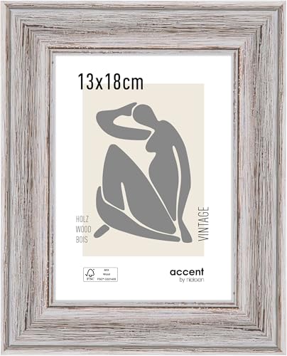 accent by nielsen Bilderrahmen, 13 x 18 cm, Holz, Weiß, Fotorahmen zum Auftstellen und Aufhängen im Hoch- & Querformat, Echtglas, Vintage accent by nielsen Bilderrahmen, 13 x 18 cm, Holz, Weiß, Fotorahmen zum Auftstellen und Aufhängen im Hoch- & Querformat, Echtglas, Vintage von accent by nielsen