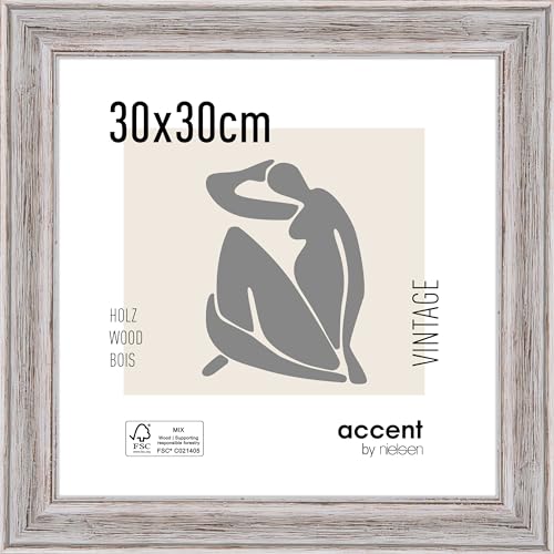 accent by nielsen Bilderrahmen, 30 x 30 cm, Holz, Weiß, Rahmen zum Aufhängen im Hoch- & Querformat, Echtglas, Vintage accent by nielsen Bilderrahmen, 30 x 30 cm, Holz, Weiß, Rahmen zum Aufhängen im Hoch- & Querformat, Echtglas, Vintage von accent by nielsen