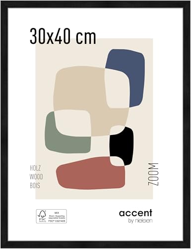 accent by nielsen Bilderrahmen, 30 x 40 cm, Holz, Schwarz, Fotorahmen zum Aufhängen im Hoch- & Querformat, Echtglas, Zoom von accent by nielsen