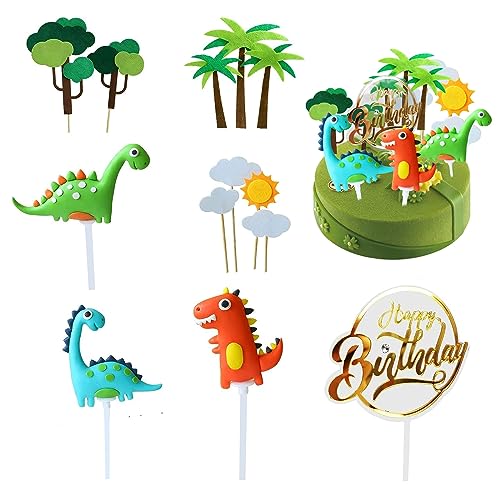 acdokuk Cake Toppers, 13PCS Dinosaur Cake Toppers Decorations, Happy Birthday Cupcake Topper Dinosaur Cake Toppers for Baby Shower Birthday Three Rex Party Supplies von acdokuk