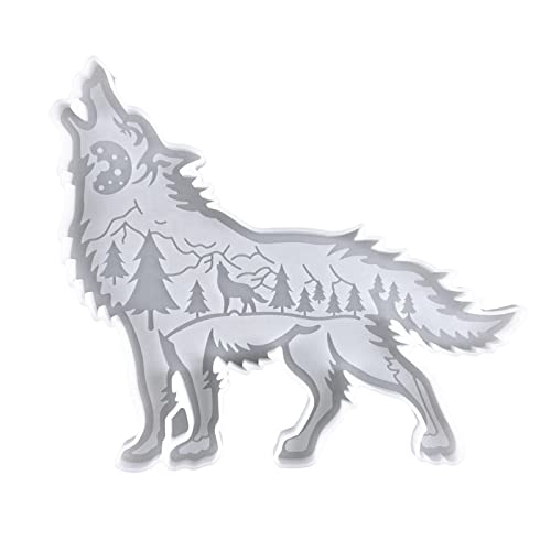 adawd DIY Wolf Silikonform, Weihnachtswolf Ornament Form mit Mond Berg Baum, Tier Stil Epoxidharz Dekoration Form, Innovative Bastelform für Weihnachtsdeko von adawd