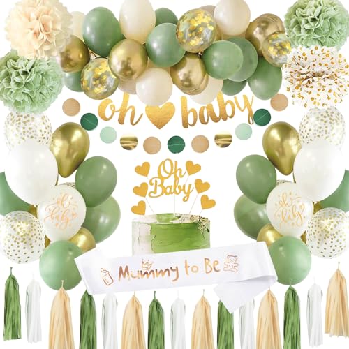 Baby Party Deko Junge, Baby Deko Junge Mädchen, Grüne Gold Baby Shower Dekoration, Babyparty Deko, Gender Reveal Party, Babyparty Luftballons Girlande für Baby Boy Girl Dschungel Deko… von adaziau