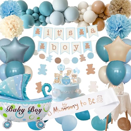 Babyparty Deko Junge, Baby Shower Dekoration Blau Braun, Its a Boy, Boy or Girl, Ballon Girlande für Gender Reveal Party von adaziau