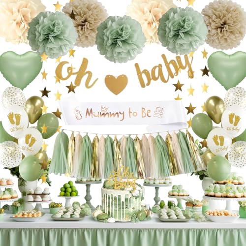 Babyparty Deko Junge, Babyparty Mädchen, Grüne Gold Baby Shower Deko, Baby Party Dekoration Neutral, Gender Reveal Party, Oh Baby Deko, Babyparty Luftballons Girlande für Baby Boy or Girl Deko Babyparty Deko Junge, Babyparty Mädchen, Grüne Gold Baby Shower Deko, Baby Party Dekoration Neutral, Gender Reveal Party, Oh Baby Deko, Babyparty Luftballons Girlande für Baby Boy or Girl Deko von adaziau