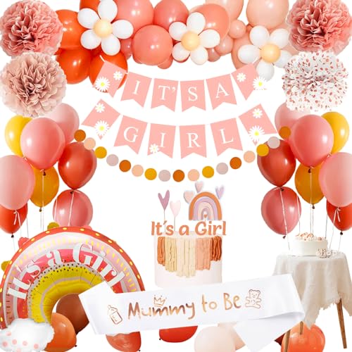 Babyparty Deko Mädchen, Baby Shower Girl, Boho Rosa Baby Party Dekoration, Its a Girl, Babyshowerparty Deko, Babyparty Ballon Girlande für Gender Reveal von adaziau