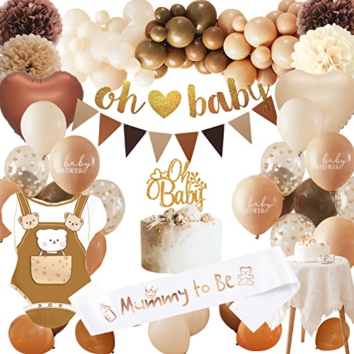 Babyparty Deko Mädchen Junge, Baby Shower Deko Junge Mädchen, Braun Nude Weiß Baby Party Dekoration, Baby Deko, Baby Girl Boy Deko, Babyparty Ballon Girlande für Gender Reveal Boho Deko von adaziau