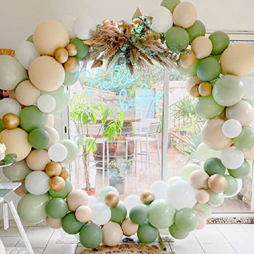 Grün Ballon Girlande Set, Grün Beige Gold Luftballon Girlande, Doppelschichten Ballongirlande Ballons Deko für Geburtstag Verlobung Hochzeit Babyparty Taufe Jubiläum Safari Party Dekoration von adaziau