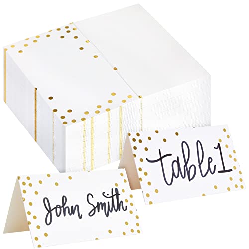 Best Paper Greetings Kleine Tischkarten/Platzkarten (Set, 100 Stück) - Zeltkarten - Ideal für Hochzeit, Taufe, Familienfeste - Weiß mit Goldfolien-Punkten, 5,1 x 9 cm von BEST PAPER GREETINGS