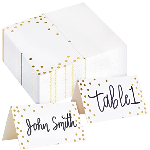 aden + ana Best Paper Greetings Kleine Tischkarten/Platzkarten (Set, 100 Stück) - Zeltkarten - Ideal für Hochzeit, Taufe, Familienfeste - Weiß mit Goldfolien-Punkten, 5,1 x 9 cm von Best Paper Greetings