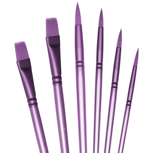 aderroo Acryl-Pinsel-Set, 6-teilig, Aquarellpinsel, Malpinsel, Nylon-Haarbürsten für Allzweck, Öl, Aquarellmalerei, Anfänger-Kits (6, lila) von aderroo