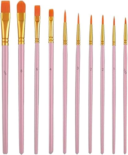 10 Stück Pinselset,hochwertige Künstler PinselSets mit Holzgriffen,Premium Nylon Acrylfarben Pinsel,Malerei Ölfarben Brush Set,für Künstler, Erwachsene und Kinder,Rosa von adspow