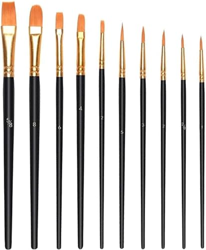 10 Stück Pinselset,hochwertige Künstler PinselSets mit Holzgriffen,Premium Nylon Acrylfarben Pinsel,Malerei Ölfarben Brush Set,für Künstler, Erwachsene und Kinder,Schwarz von adspow