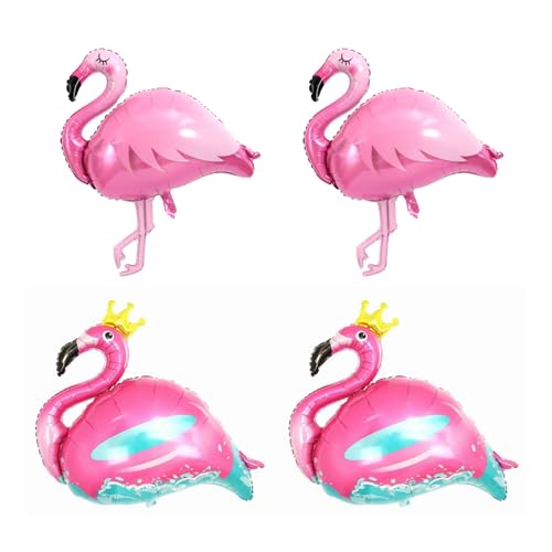 aeathu 4 Stück Flamingo Party Deko, Flamingo Folienballons, Hawaii Deko Ballons mit Krone, Aufblasbares Zubehör, für Geburtstag Urlaub Hochzeit Bierthema Party Rosa von aeathu