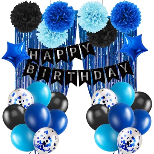 Blau und Schwarz Happy Birthday Party Dekorationen, Blau Geburtstag Dekorationen für Jungen Männer Banner Luftballons Navy Royal Hellblau Pom Poms Folie Vorhang Dekor Supplies 13. 16. 18. 20 Blau und Schwarz Happy Birthday Party Dekorationen, Blau Geburtstag Dekorationen für Jungen Männer Banner Luftballons Navy Royal Hellblau Pom Poms Folie Vorhang Dekor Supplies 13. 16. 18. 20 von af-tigonhw